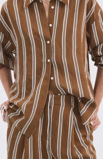 Mango Stripe Straight Button-up Shirt In Brown