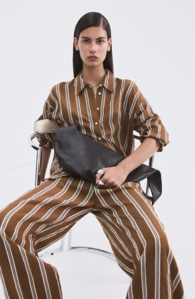 Mango Stripe Straight Button-up Shirt In Brown