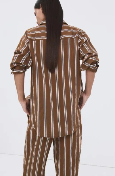 Mango Stripe Straight Button-up Shirt In Brown