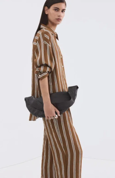 Mango Stripe Straight Button-up Shirt In Brown