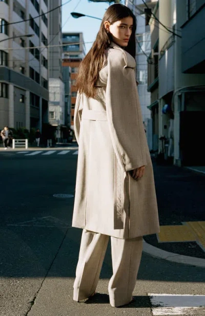 Mango Double Breasted Wool Trench Coat In Brown