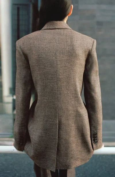 Mango Herringbone Double Breasted Blazer In Brown