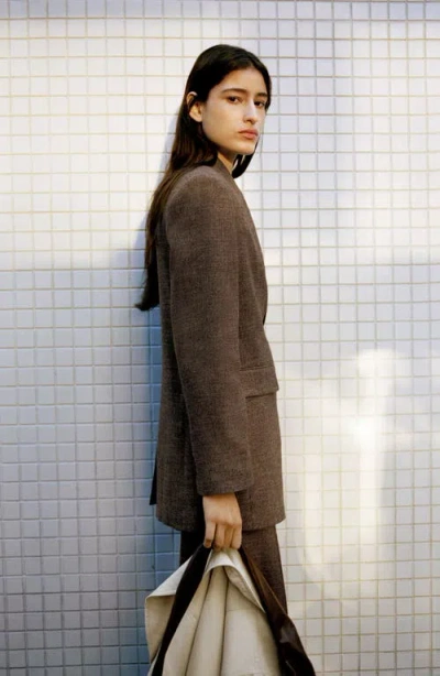 Mango Herringbone Double Breasted Blazer In Brown