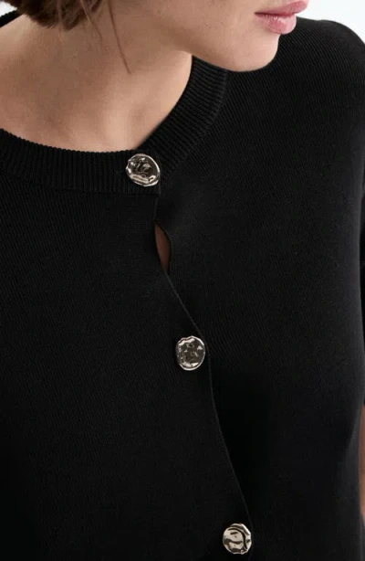 Mango Front Button Cardigan In Black