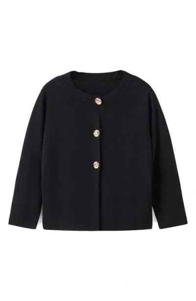 Mango Front Button Cardigan In Black