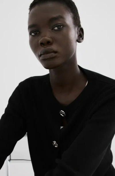 Mango Front Button Cardigan In Black