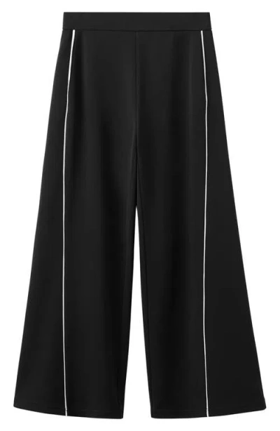 Mango Side Piped Knit Wide Leg Pants In Black