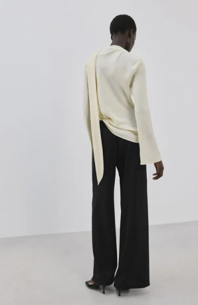 Mango Side Piped Knit Wide Leg Pants In Black