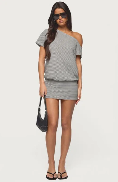 Edikted Stripe One-shoulder Minidress In Multi