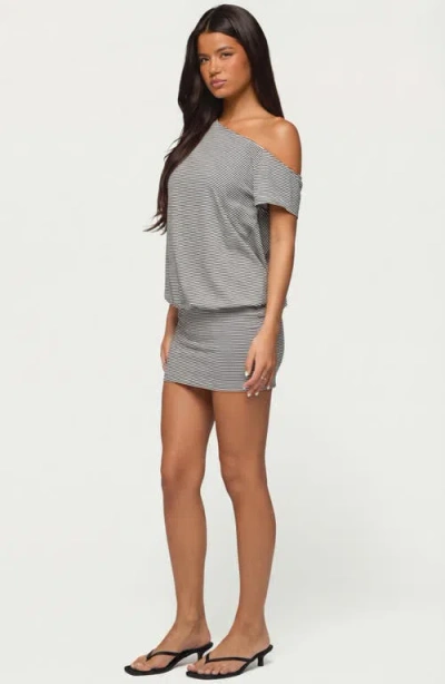 Edikted Stripe One-shoulder Minidress In Multi