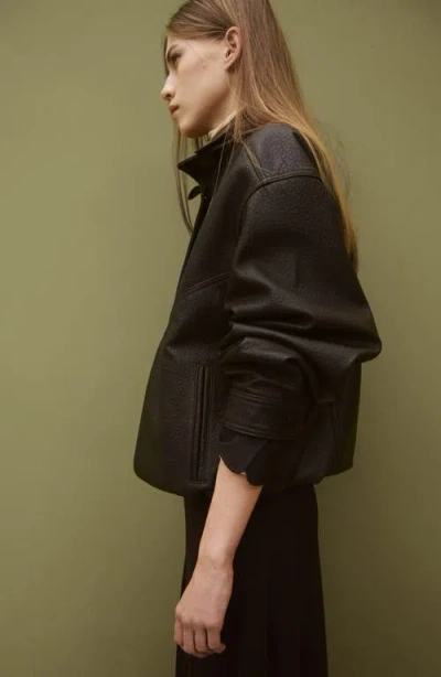 Mango Oversize Leather Jacket In Brown