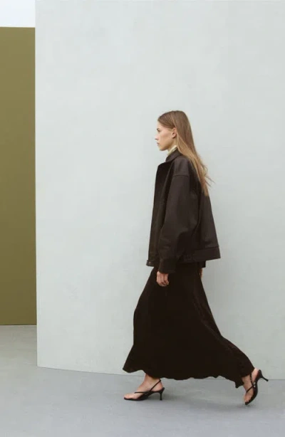 Mango Oversize Leather Jacket In Brown