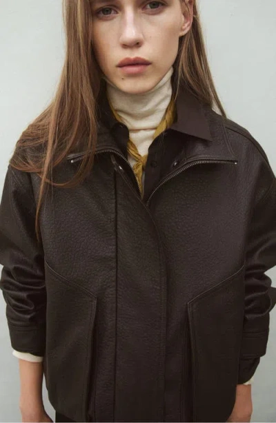 Mango Oversize Leather Jacket In Brown
