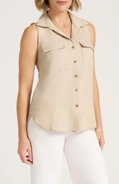 Matty M . Euclid Sleeveless Button-up Shirt In Multi