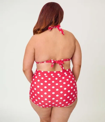 Unique Vintage Plus Size Monroe Halter Bikini Top In Red