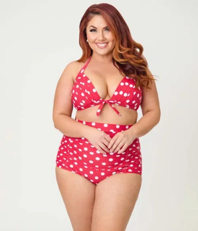Unique Vintage Plus Size Monroe Halter Bikini Top In Red