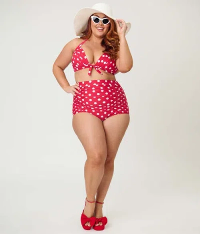 Unique Vintage Plus Size Monroe Halter Bikini Top In Red