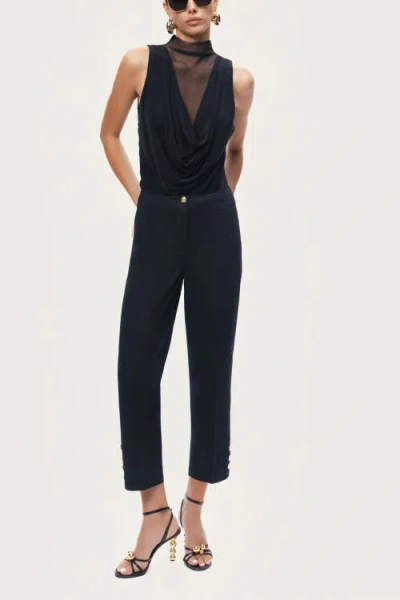 Nocturne Draped Mesh-panel Bodysuit In Black