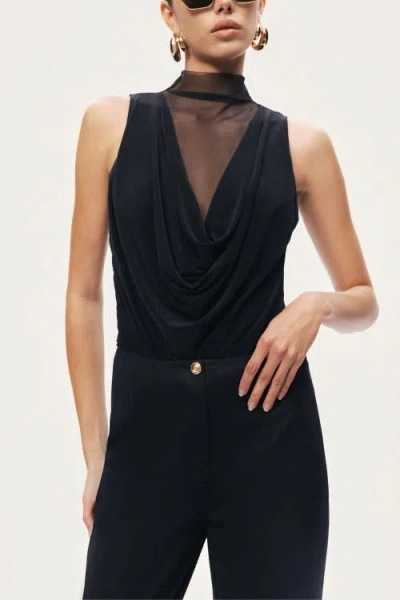 Nocturne Draped Mesh-panel Bodysuit In Black