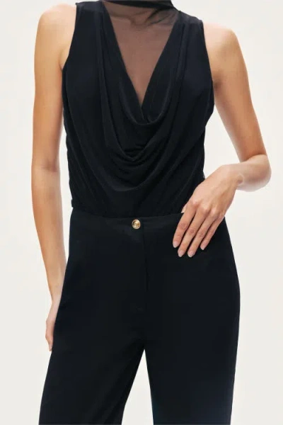 Nocturne Draped Mesh-panel Bodysuit In Black