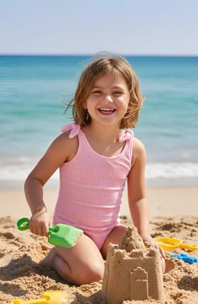 Limeapple Crinkle Bow Tie One Piece In Pink