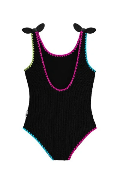 Limeapple Crinkle Bow Tie One Piece In Black