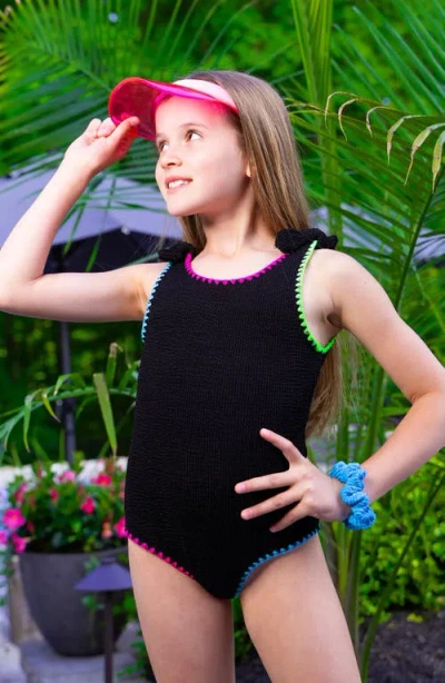 Limeapple Crinkle Bow Tie One Piece In Black