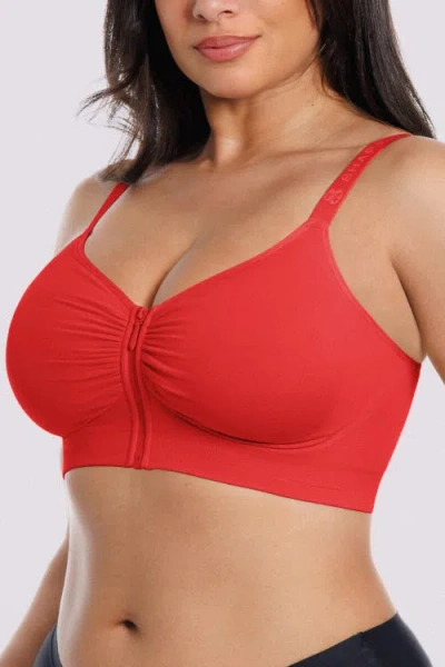 Shapellx Bare Essentials Skin Flow Front-zipper Wireless Bra In Red