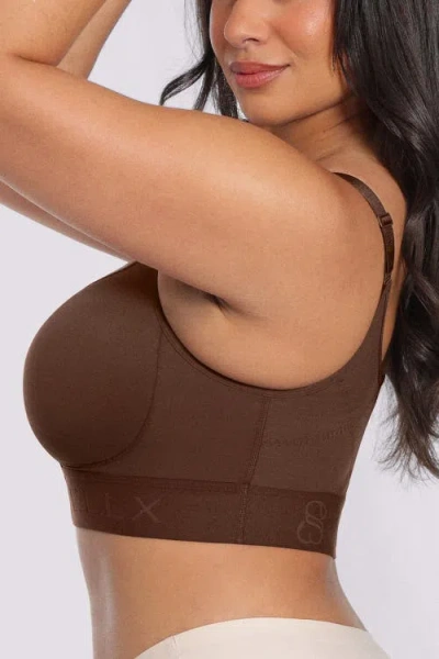 Shapellx Bare Essentials Airslim Unlined Wireless Front-closure Bra In Brown