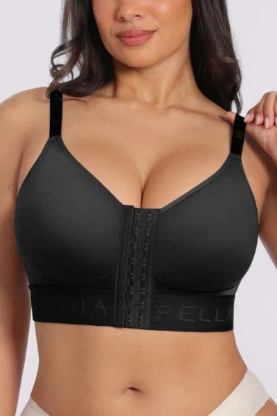 Shapellx Bare Essentials Airslim Unlined Wireless Front-closure Bra In Black