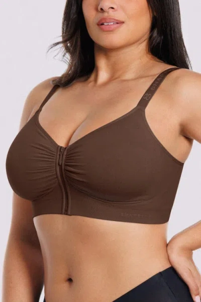 Shapellx Bare Essentials Skin Flow Front-zipper Wireless Bra In Brown