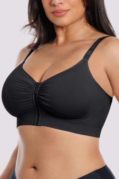 Shapellx Bare Essentials Skin Flow Front-zipper Wireless Bra In Black