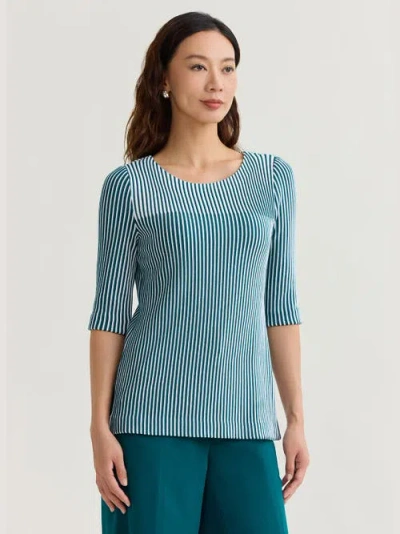 Misook Linear Stripe Soft Knit Tunic In Blue