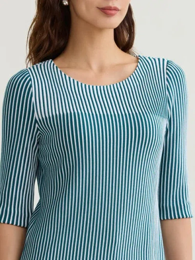 Misook Linear Stripe Soft Knit Tunic In Blue