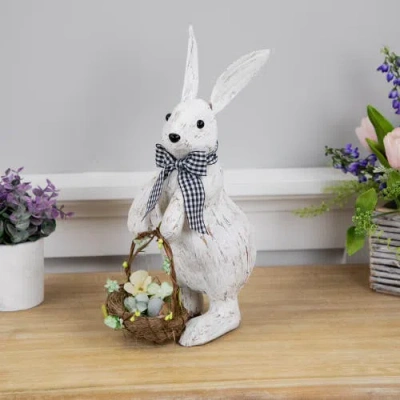 Northlight Rustic Rabbit With Easter Basket Standing Figure In White