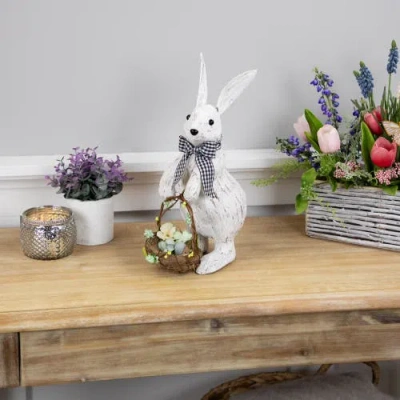 Northlight Rustic Rabbit With Easter Basket Standing Figure In White