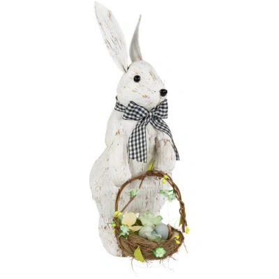 Northlight Rustic Rabbit With Easter Basket Standing Figure In White