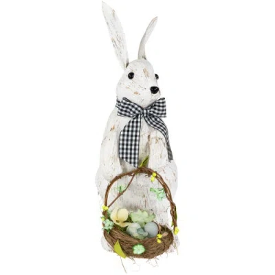 Northlight Rustic Rabbit With Easter Basket Standing Figure In White