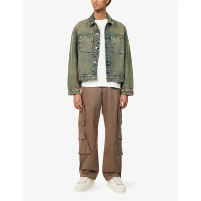 Represent Mens Blue Cream Collared Denim Trucker Jacket In Brown