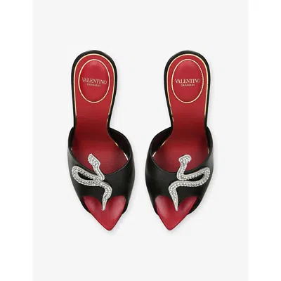 Valentino Garavani 105mm Strass Snake Leather Mule Pumps In Black