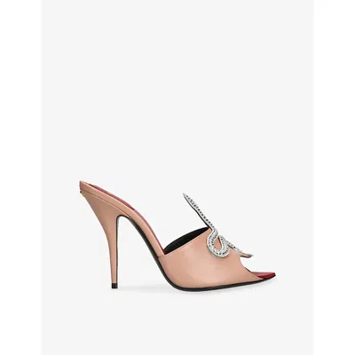 Valentino Garavani 105mm Embellished Snake Leather Mesh Mule Pumps In Pink