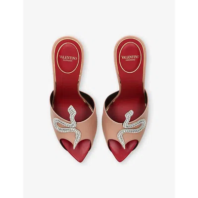 Valentino Garavani 105mm Embellished Snake Leather Mesh Mule Pumps In Pink