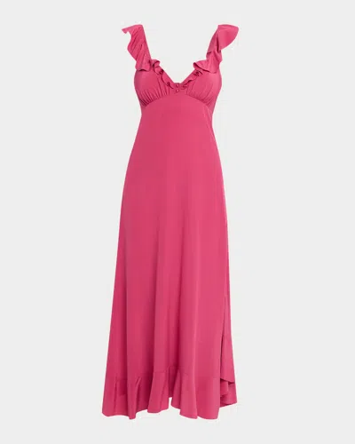 Chloé Maxi Dress Flared Hem Ruffled Neckline In Pink