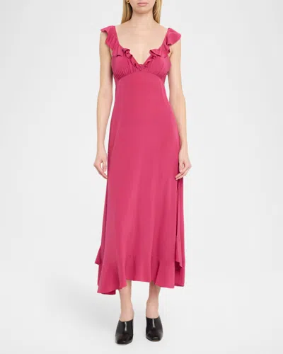 Chloé Maxi Dress Flared Hem Ruffled Neckline In Pink
