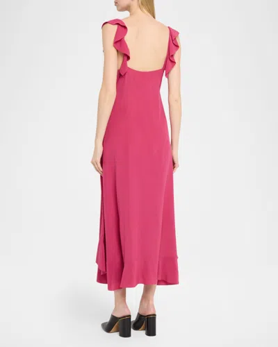 Chloé Maxi Dress Flared Hem Ruffled Neckline In Pink