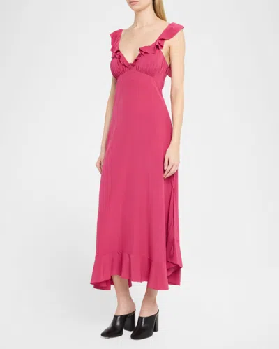 Chloé Maxi Dress Flared Hem Ruffled Neckline In Pink