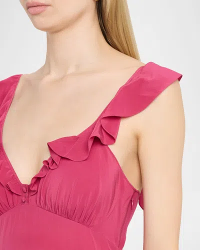Chloé Maxi Dress Flared Hem Ruffled Neckline In Pink