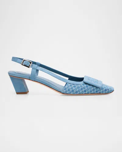 Roger Vivier Belle Vivier Slingback Pumps In Jacquard Denim In Blue