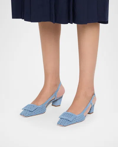 Roger Vivier Belle Vivier Slingback Pumps In Jacquard Denim In Blue