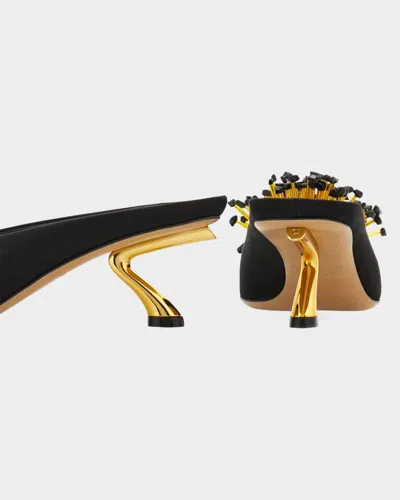 Ferragamo Black Sandals With Low Heel And Crystal Embellishment On The Front In Fabric Woman